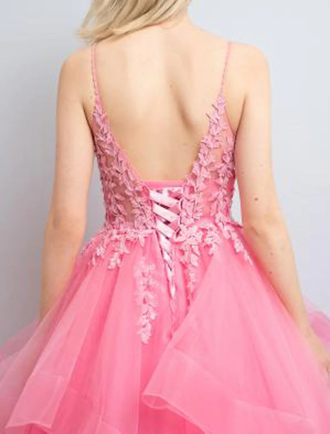 Wholesa A-Line Prom Dresses Princess Dress Formal Floor Length Sleeveless V Neck Tulle Backless with Pleats Appliques