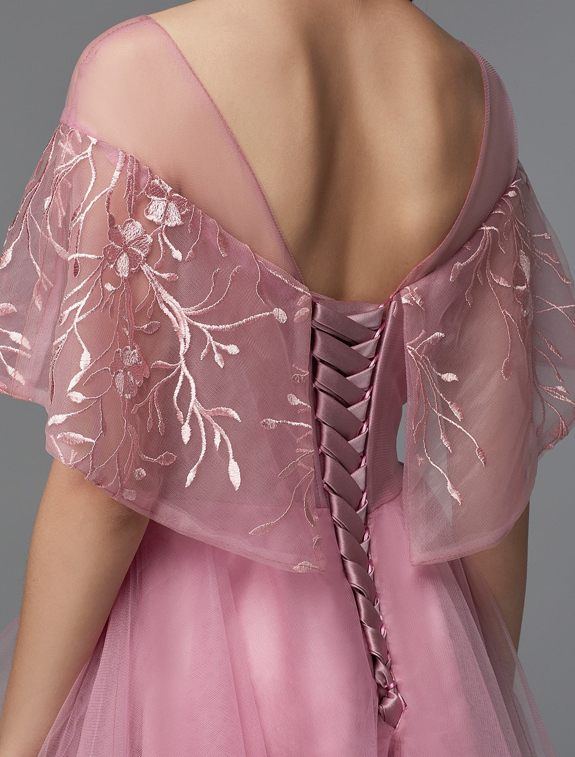 Wholesa A-Line Elegant Dress Holiday Wedding Guest Asymmetrical Sleeveless Illusion Neck Lace Tie Back with Lace Insert