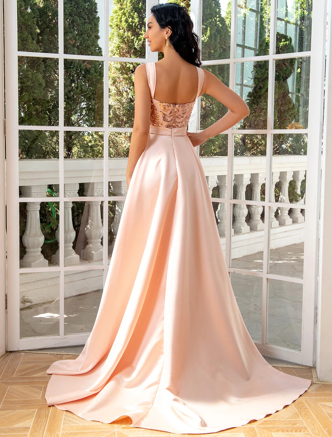 Wholesa Mermaid / Trumpet Evening Gown Luxurious Dress Wedding Party Floor Length Sleeveless V Neck Detachable Satin with Sequin Slit