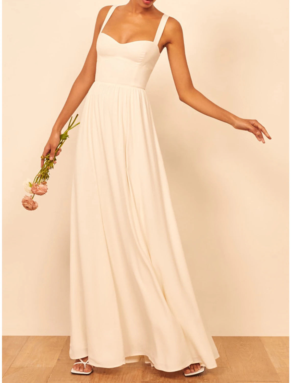Wholesa Hall Casual Wedding Dresses A-Line Sweetheart Regular Straps Floor Length Chiffon Bridal Gowns With Pleats