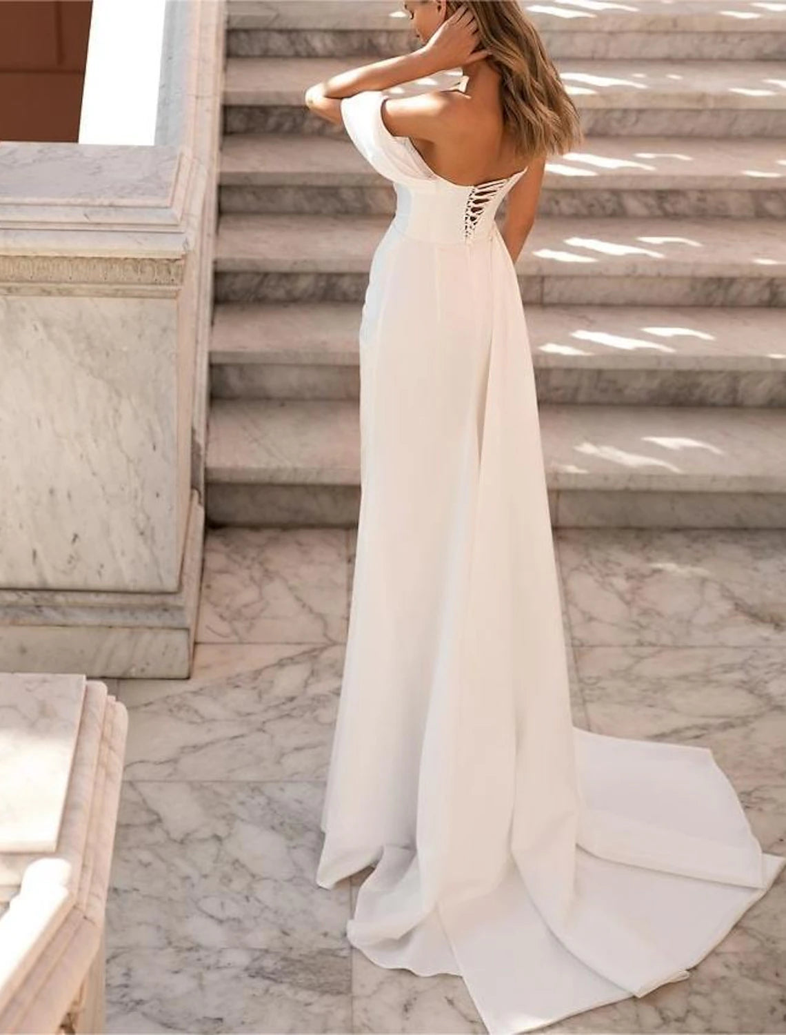 Wholesa  Beach Glitter & Sparkle Wedding Dresses A-Line Sweetheart Sleeveless Sweep / Brush Train Satin Bridal Gowns With Ruched Beading