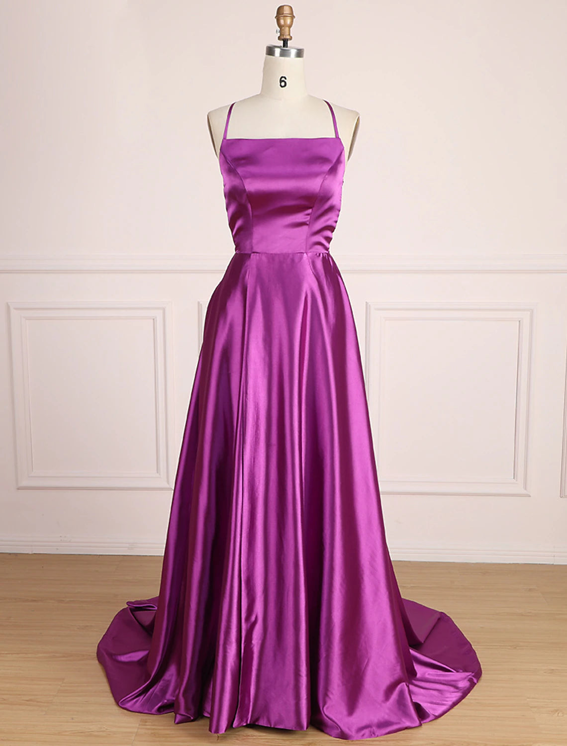 Wholesa A-Line Prom Dresses Minimalist Dress Party Wear Prom Sweep / Brush Train Sleeveless Spaghetti Strap Satin with Pleats Slit