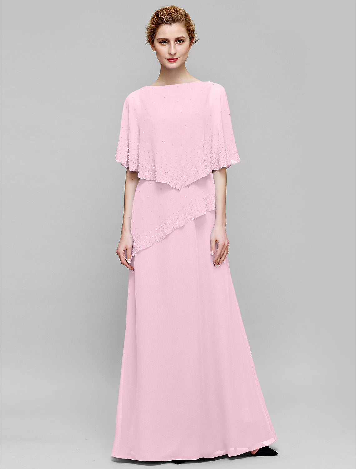 wholesale  Sheath / Column Mother of the Bride Dress Elegant Bateau Neck Floor Length Chiffon Sleeveless with Beading