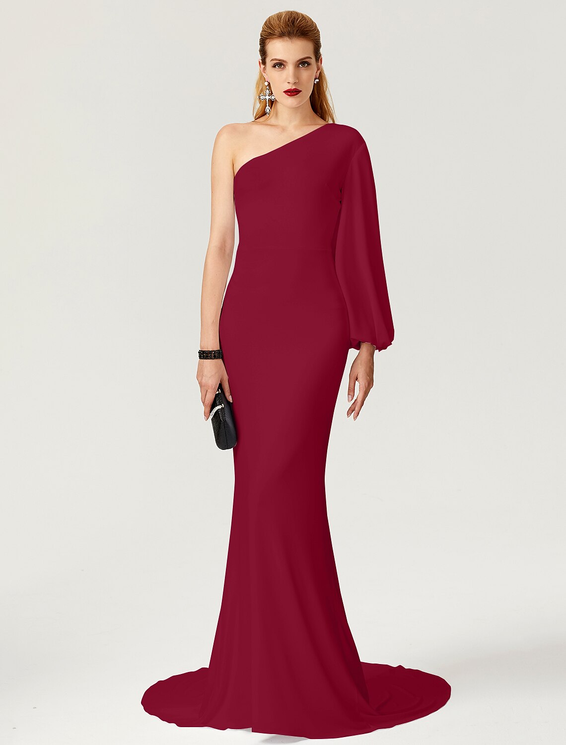 Wholesa Mermaid / Trumpet Celebrity Style Dress Engagement Formal Evening Court Train Long Sleeve One Shoulder Jersey with Pleats