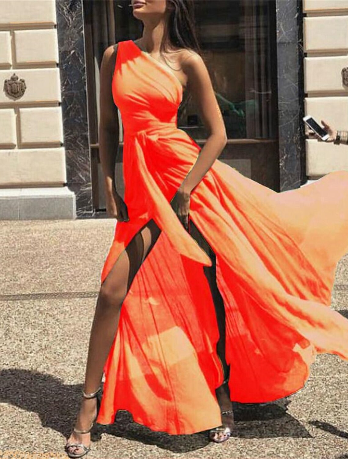 wholesale  A-Line Prom Dresses Empire Dress Wedding Guest Formal Evening Floor Length Sleeveless One Shoulder Bridesmaid Dress Chiffon with Bow(s) Strappy