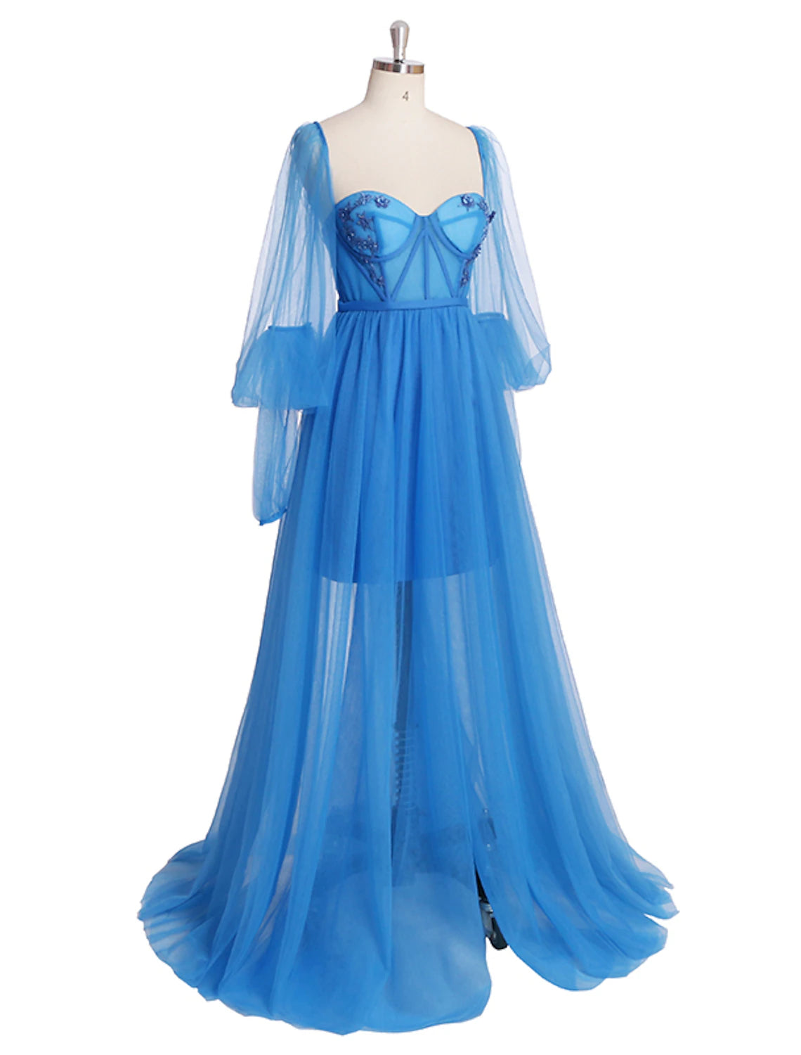 wholesale  A-Line Corsets Luxurious Elegant Engagement Formal Evening Birthday Dress Scoop Neck Long Sleeve Sweep / Brush Train Tulle with Pleats Slit