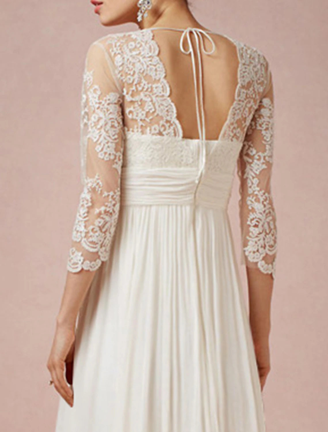 Wholesa Mature Wedding Dresses Sheath / Column V Neck 3/4 Length Sleeve Asymmetrical Chiffon Bridal Gowns With Pleats Ruched
