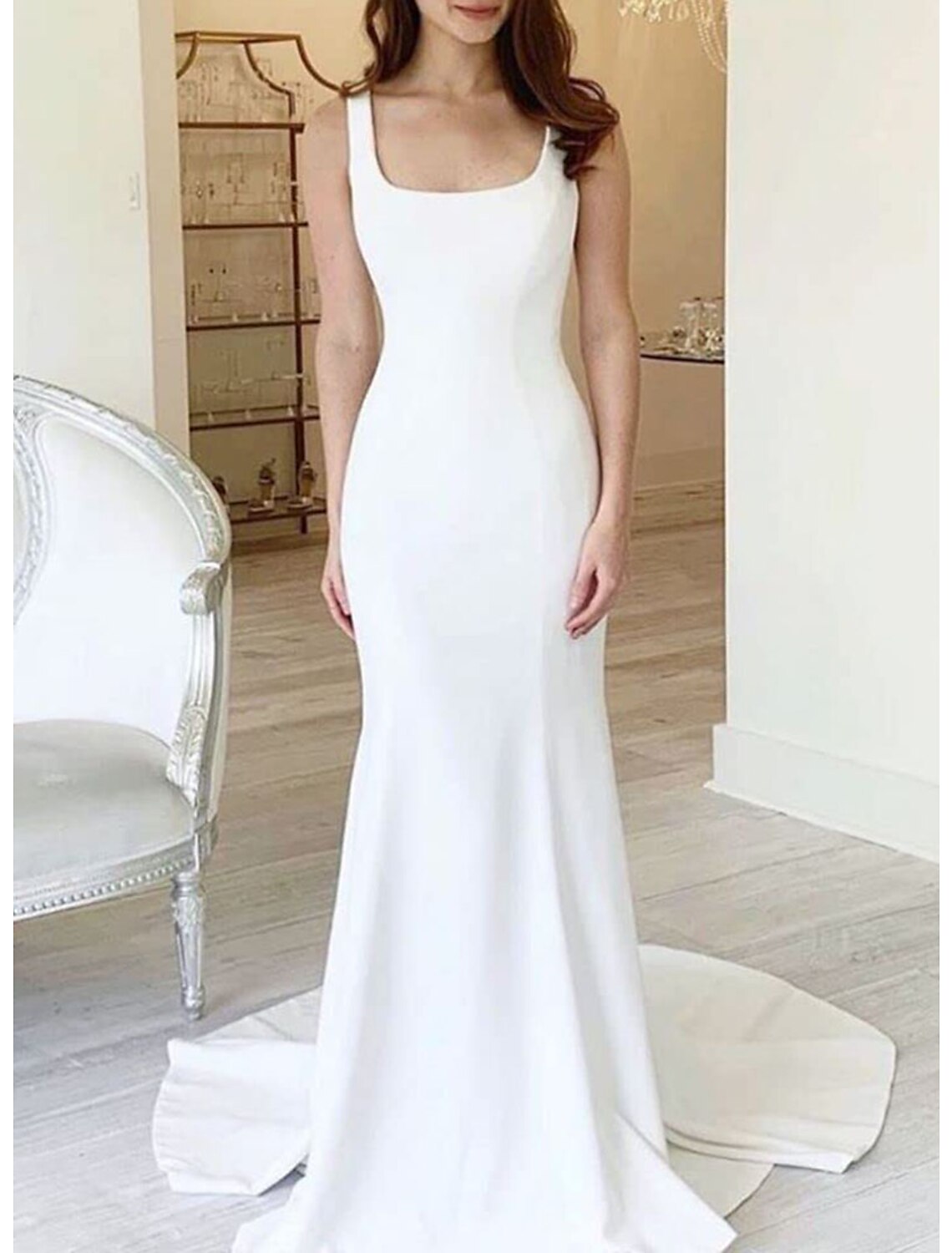 wholesale  Beach Boho Wedding Dresses Mermaid Camisole Sleeveless Court Train Stretch Fabric Bridal Gowns With Solid Color