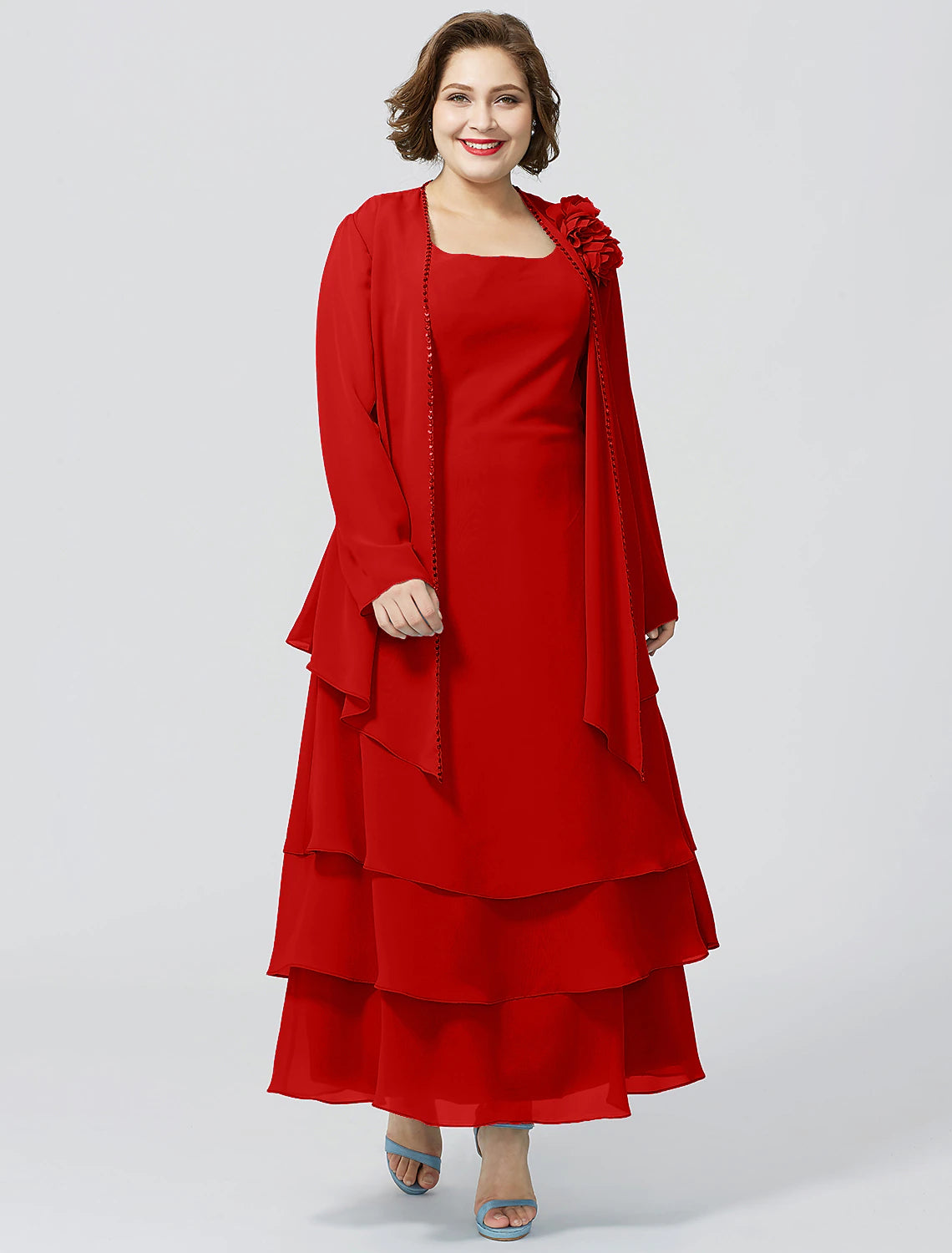 wholesale  A-Line Mother of the Bride Dress Formal Plus Size Elegant Scoop Neck Ankle Length Chiffon Sleeveless yes with Lace