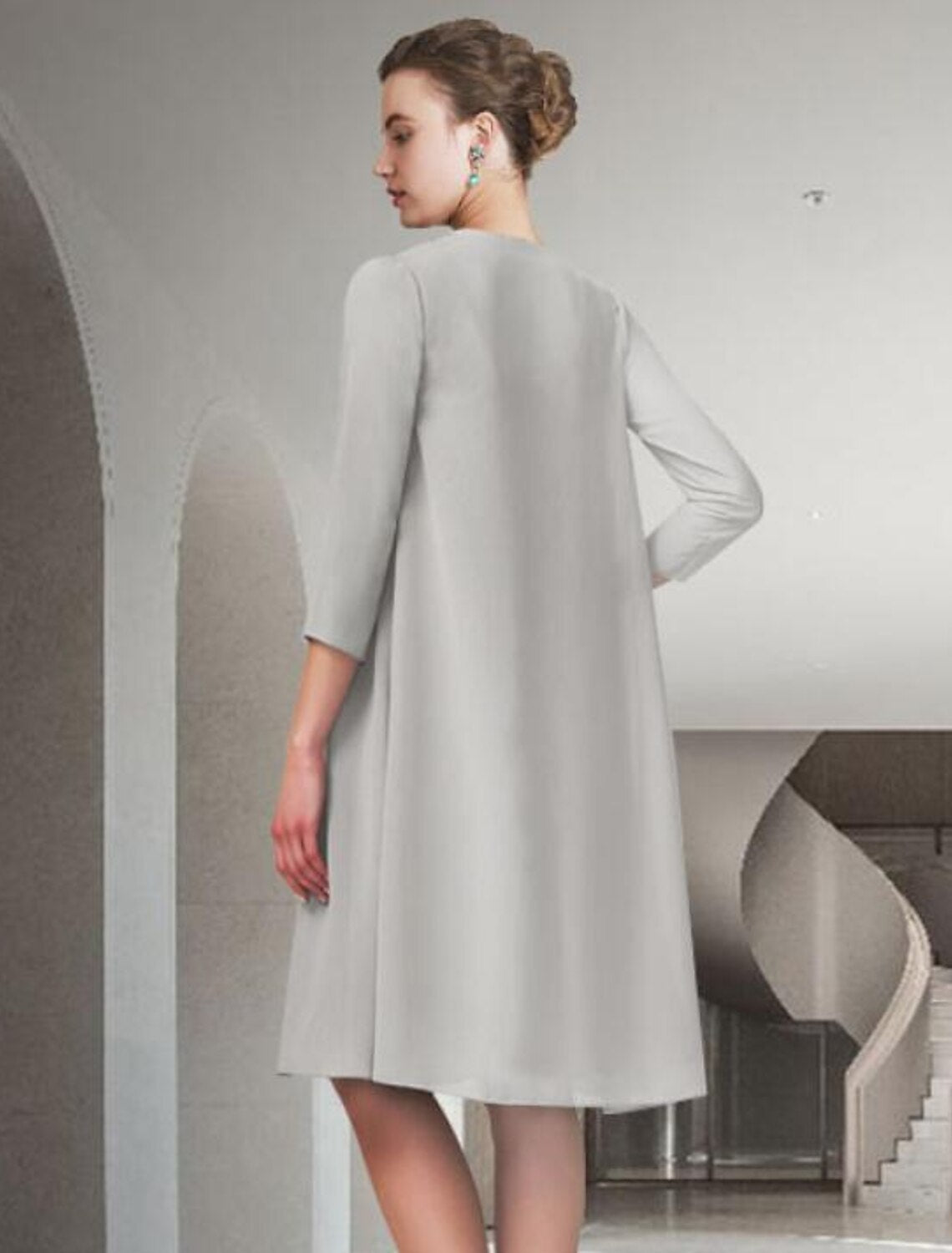 wholesale  Two Piece A-Line Mother of the Bride Dress Church Elegant Jewel Neck Knee Length Chiffon Sleeveless with Pleats Ruched