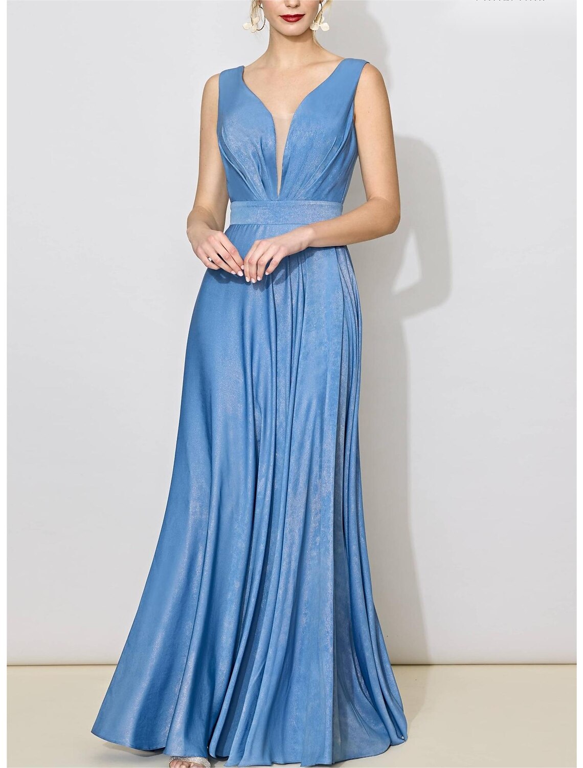Wholesa  A-Line Bridesmaid Dress V Neck Sleeveless Elegant Floor Length Spandex with Bandage / Solid Color