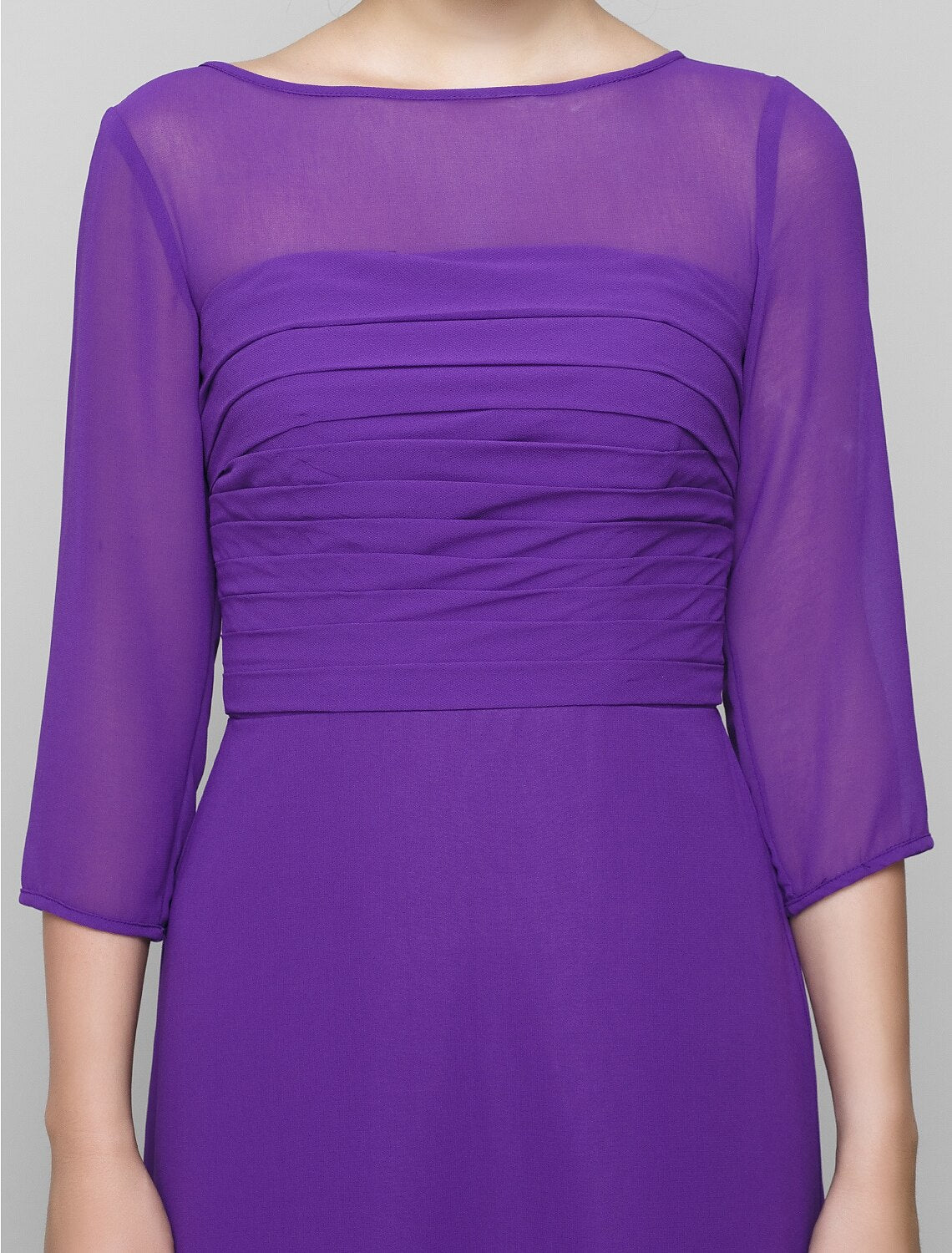 wholesale   A-Line Mother of the Bride Dress Elegant Scoop Neck Ankle Length Chiffon 3/4 Length Sleeve No with Ruched