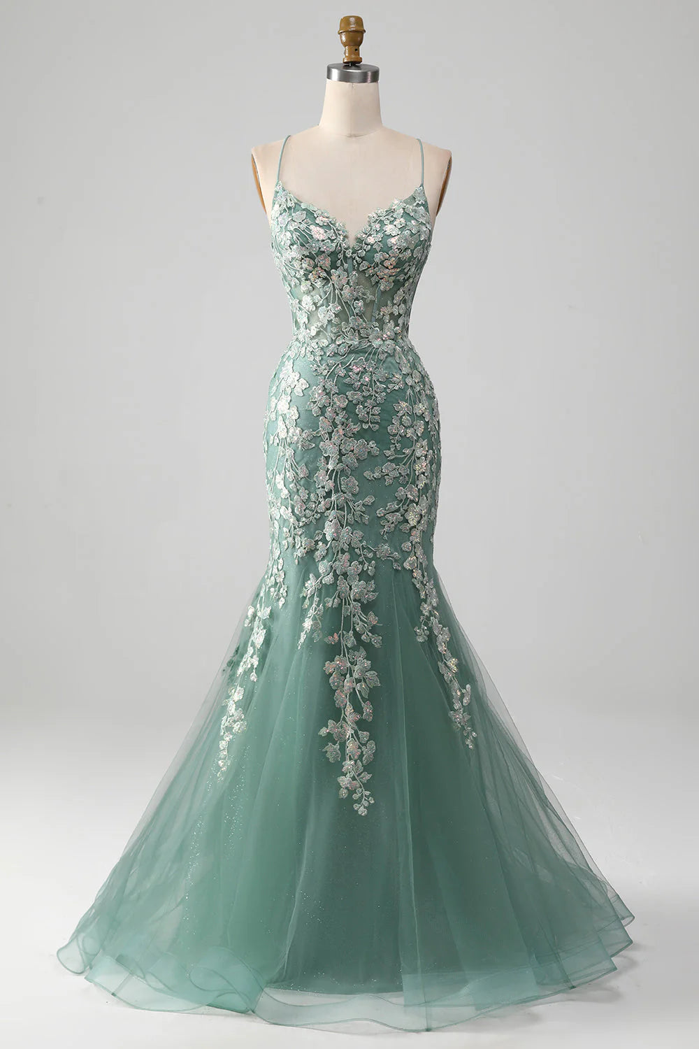 Wholesa Mermaid Lace-Up Back Appliques Prom Dress
