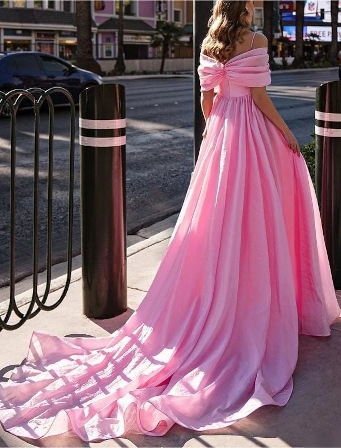 Wholesa  Ball Gown Prom Dresses High Split Dress Wedding Prom Court Train Short Sleeve Off Shoulder Stretch Chiffon with Slit