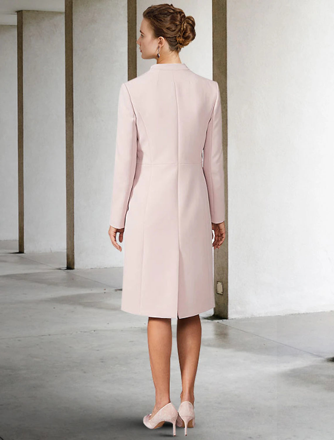 wholesale  Two Piece A-Line Mother of the Bride Dress Wedding Guest Church Elegant V Neck Knee Length Chiffon Short Sleeve Jacket Dresses with Solid Color Fall