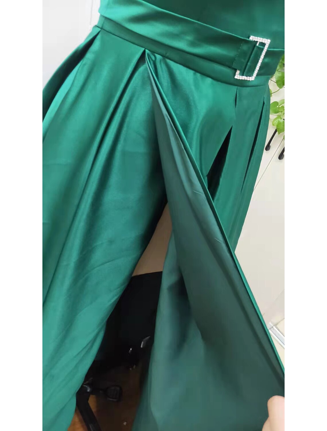 wholesale   A-Line Prom Dresses Minimalist Dress Wedding Guest Prom Floor Length Sleeveless Strapless Lace with Pleats Slit