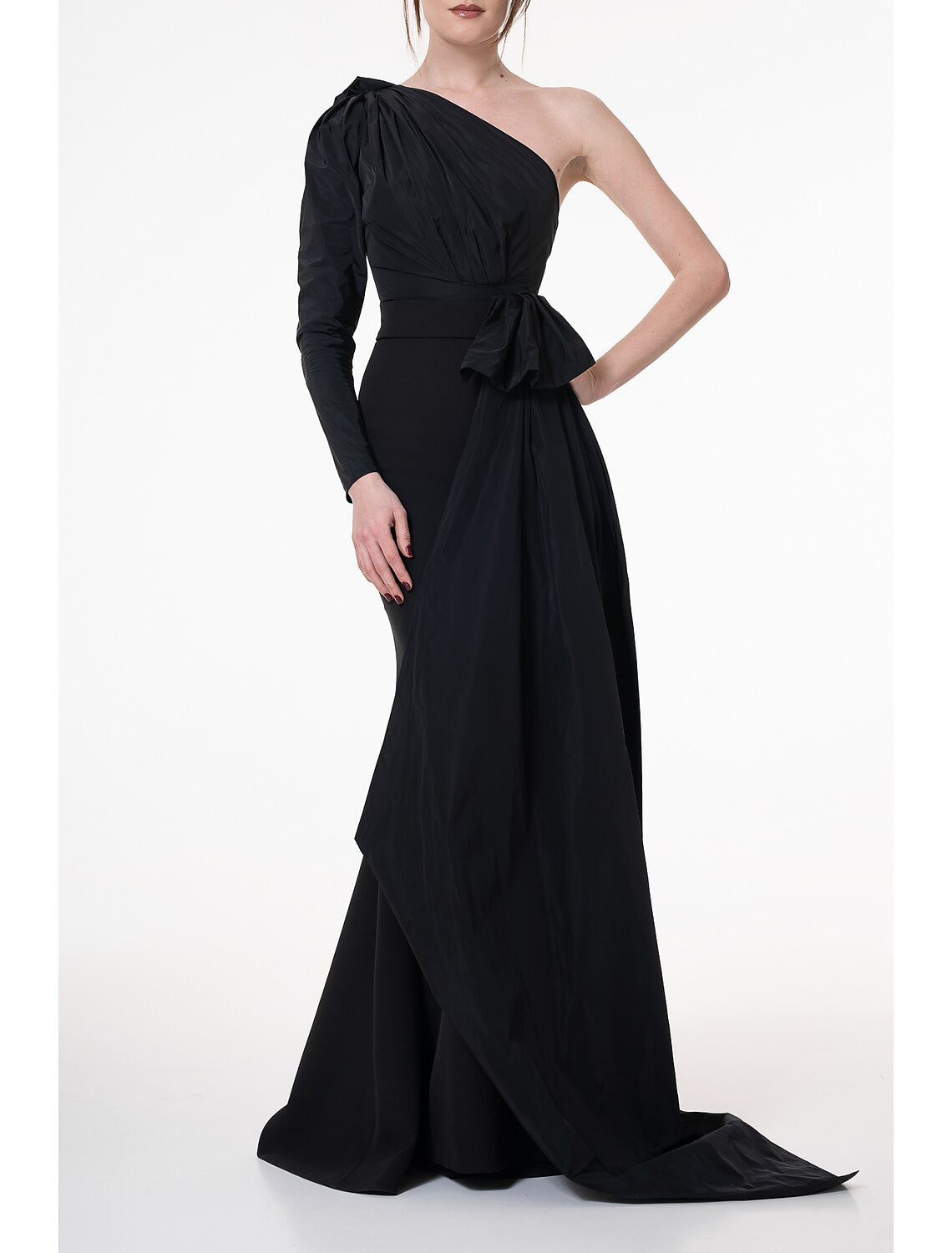 Wholesa Mermaid / Trumpet Evening Gown Elegant Dress Formal Fall Court Train Long Sleeve One Shoulder Stretch Fabric with Pleats