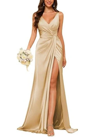 Wholesa Sheath V-Neck Sleeveless Floor-Length Bridesmaid Dress