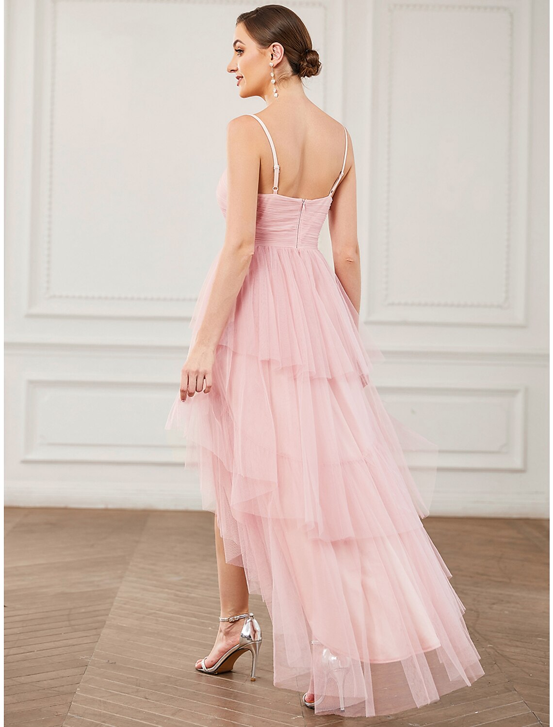 Wholesa A-Line Party Dresses Vintage Dress Prom Birthday Knee Length Sleeveless Spaghetti Strap Tulle with Ruched