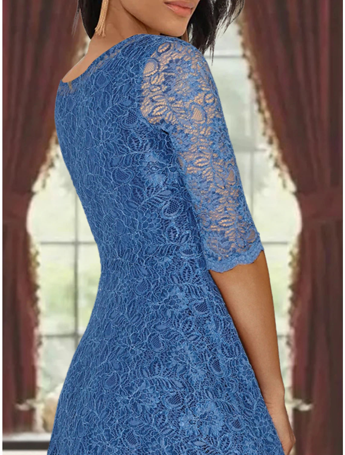 Wholesa  Two Piece A-Line Mother of the Bride Dress Formal Wedding Guest Plus Size Elegant Scoop Neck Tea Length Chiffon Lace 3/4 Length Sleeve Wrap Included with Pleats