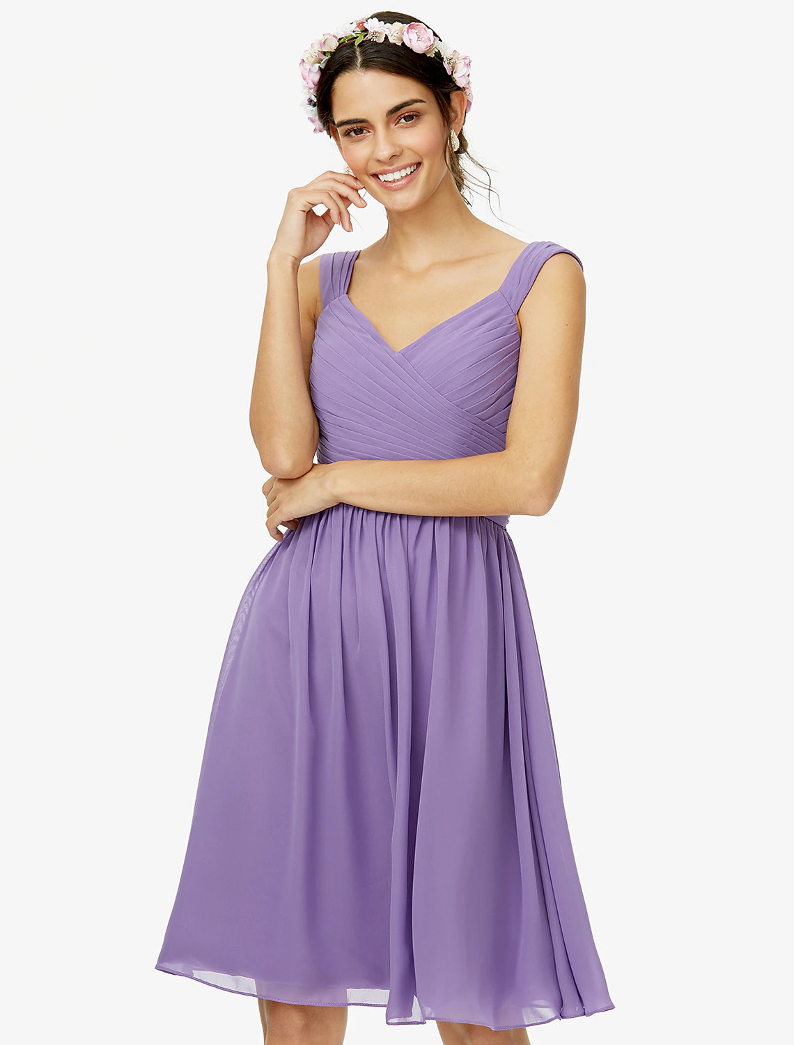 Wholesa  A-Line Bridesmaid Dress Straps Sleeveless Open Back Knee Length Chiffon with Sash / Ribbon / Bow(s) / Criss Cross