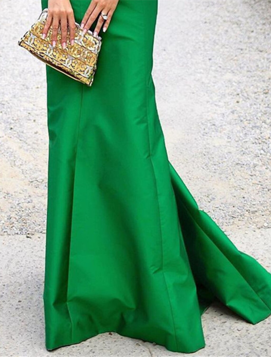 Wholesa Sheath Red Green Dress Evening Gown Elegant Dress Wedding Guest Summer Sweep / Brush Train Short Sleeve Strapless Satin with Fringe