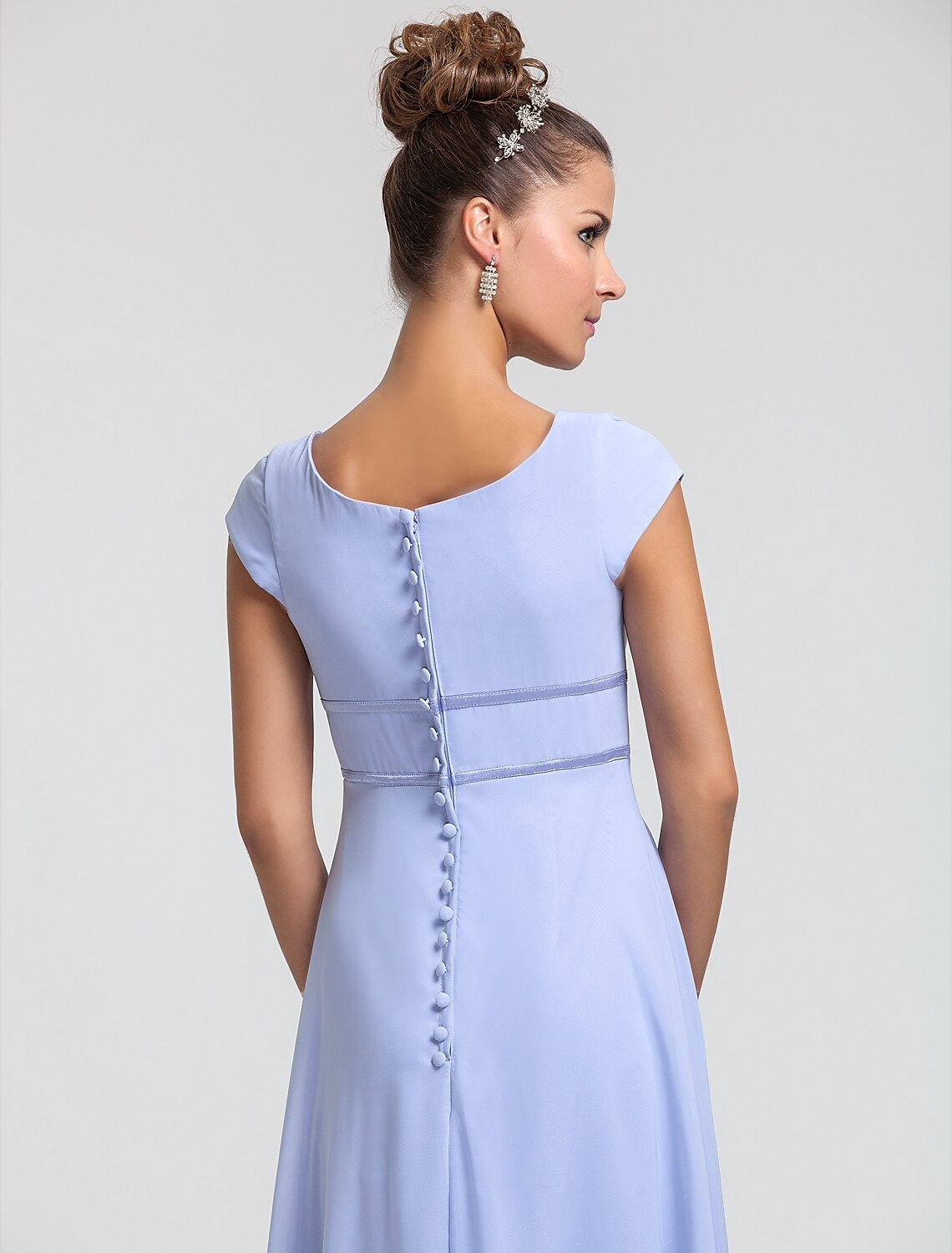 Wholesa  Sheath / Column Bridesmaid Dress Square Neck Short Sleeve Elegant Floor Length Chiffon with Sash / Ribbon / Pleats