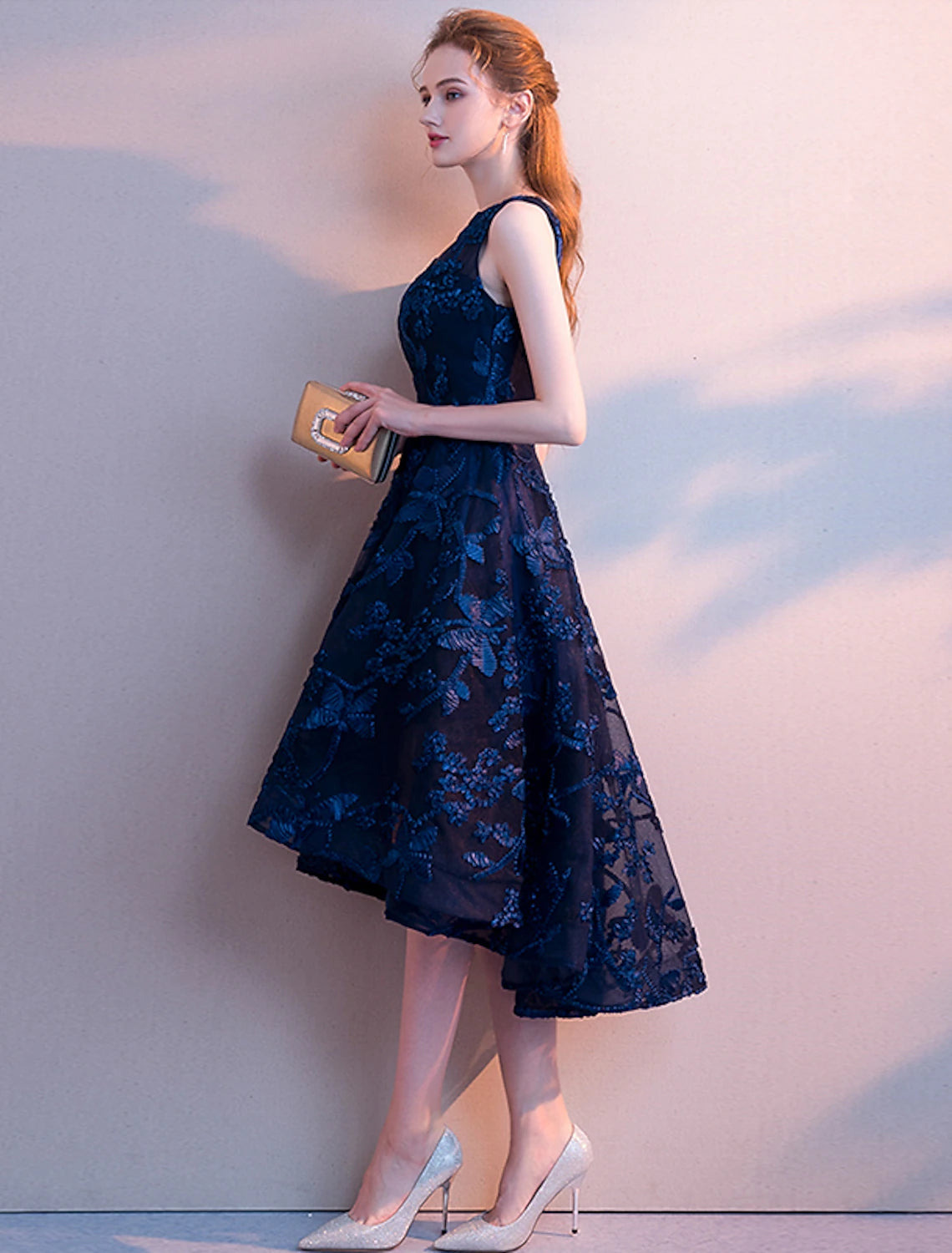 wholesa A-Line Cocktail Dresses Minimalist Dress Homecoming Party Wear Asymmetrical Sleeveless Jewel Neck Tulle with Pleats Pattern / Print