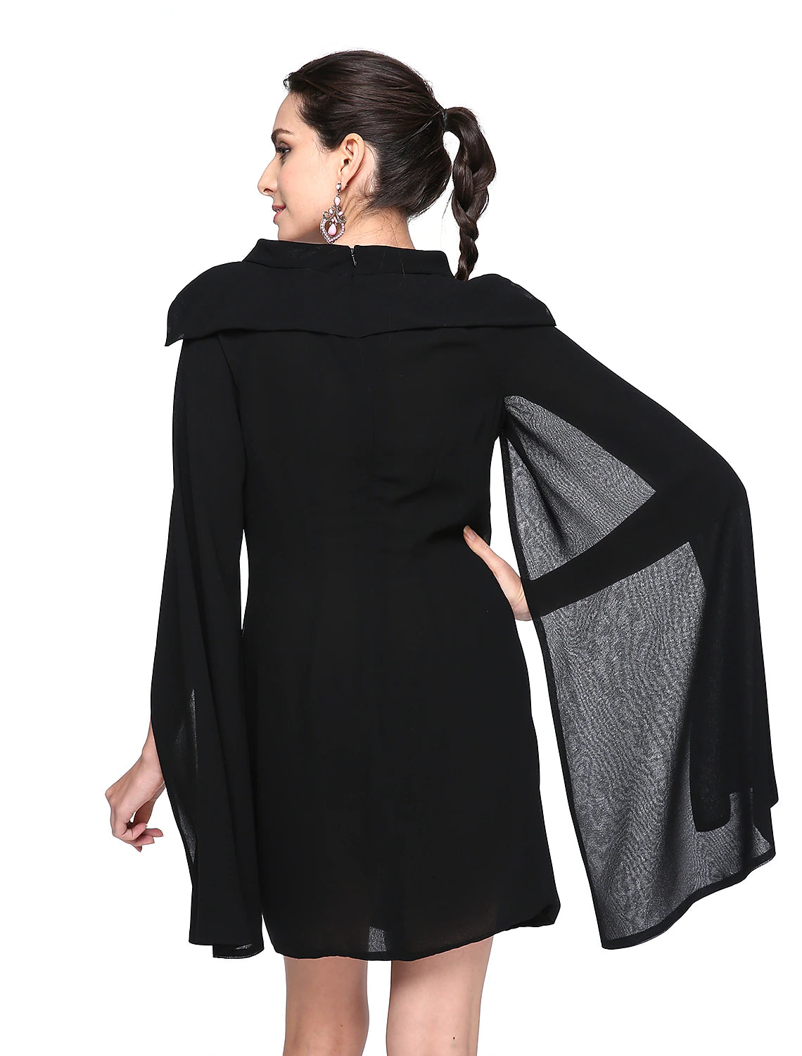 wholesale  A-Line Black Dress Holiday Homecoming Short / Mini Sleeveless Jewel Neck Fall Wedding Guest Chiffon with Pleats