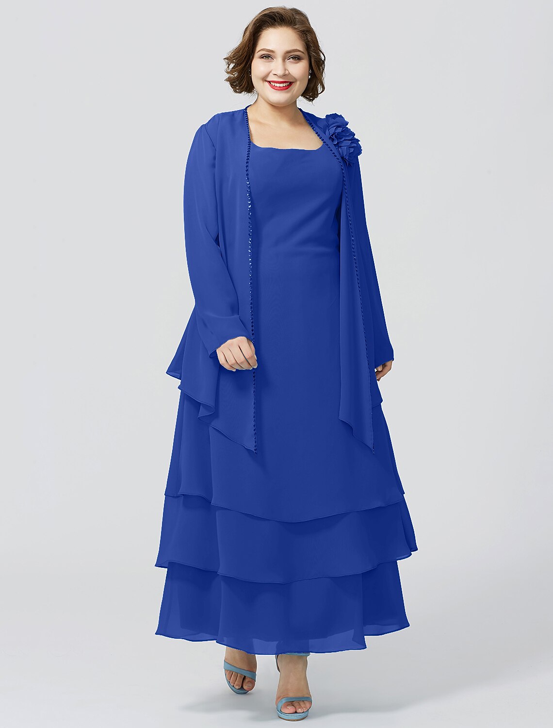 wholesale  A-Line Mother of the Bride Dress Formal Plus Size Elegant Scoop Neck Ankle Length Chiffon Sleeveless yes with Lace