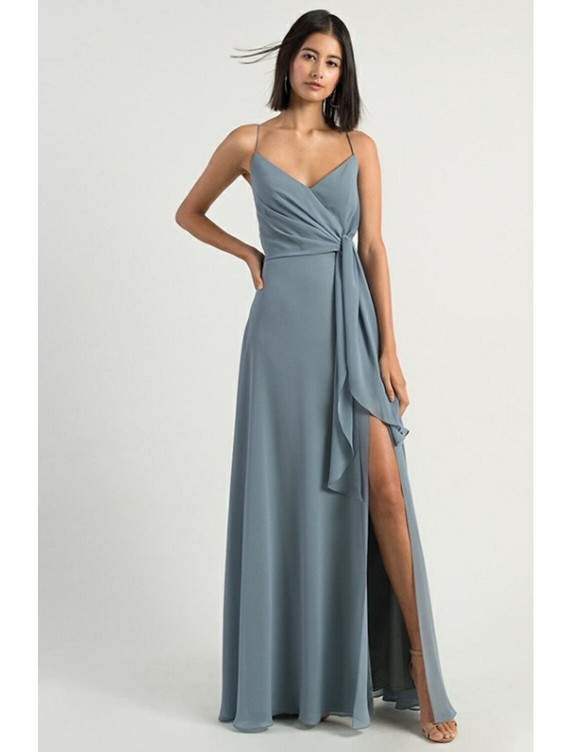 wholesale  A-Line Bridesmaid Dress Spaghetti Strap Sleeveless Open Back Floor Length Chiffon with Split Front