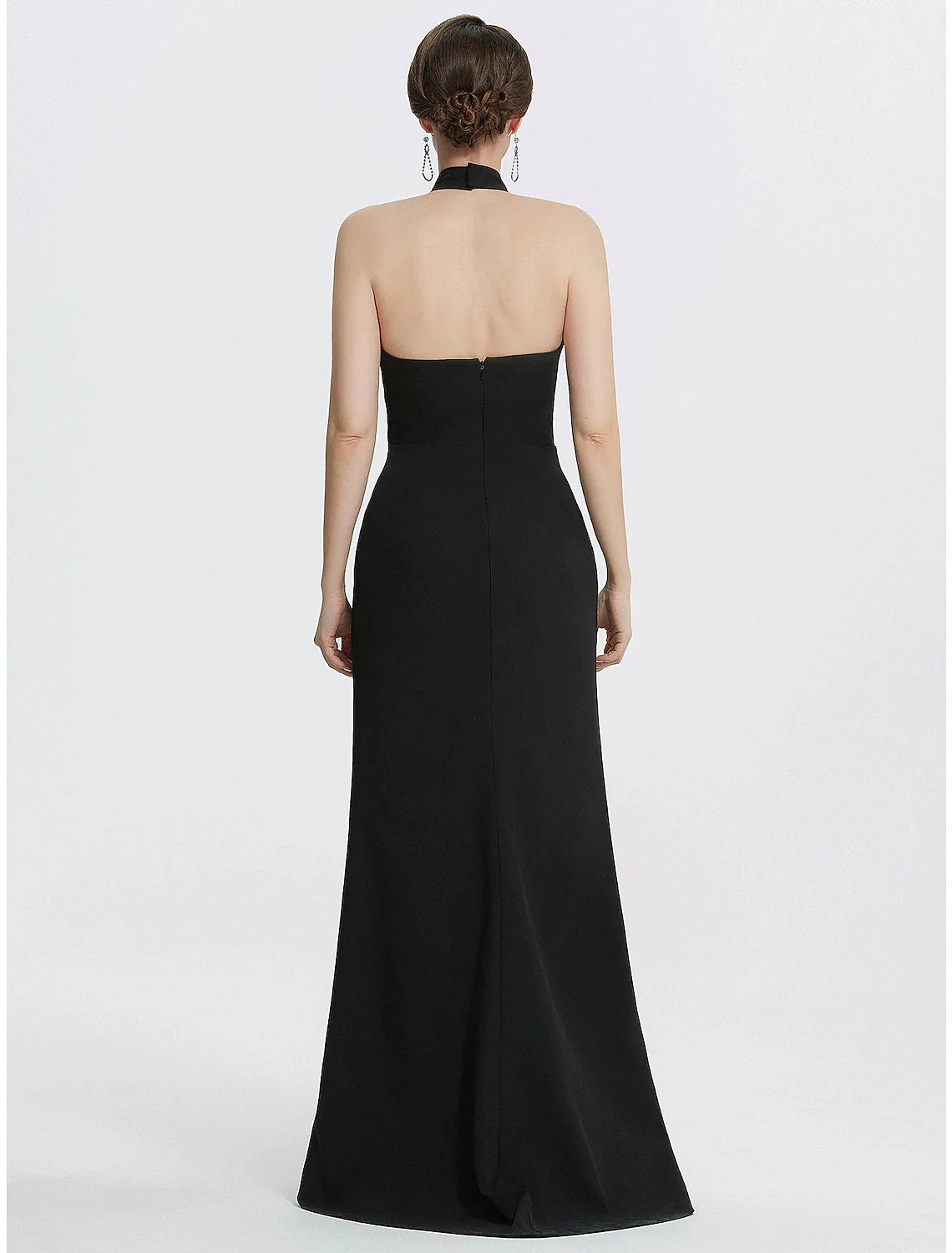 Wholesa Sheath / Column Evening Gown Black Dress Dress Wedding Guest Prom Floor Length Sleeveless Halter Neck Stretch Fabric with Ruched