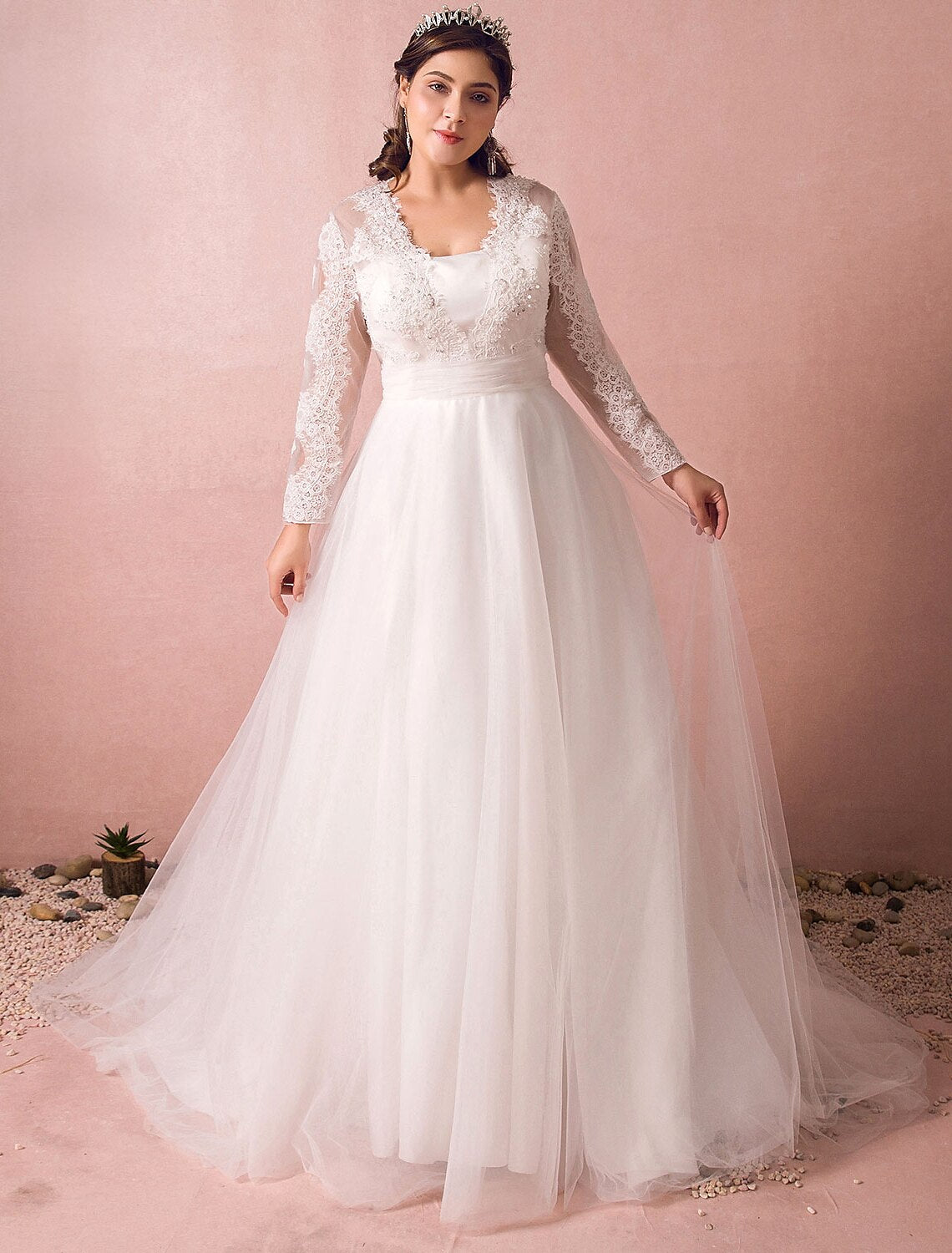 wholesale  Hall Sparkle & Shine Wedding Dresses A-Line Illusion Neck Long Sleeve Court Train Satin Bridal Gowns With Buttons Ruched
