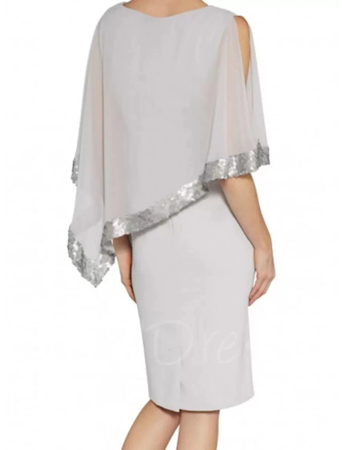 wholesale  Sheath / Column Cocktail Dresses Sparkle & Shine Dress Holiday Wedding Guest Knee Length Half Sleeve Jewel Neck Fall Wedding Guest Chiffon with Sequin