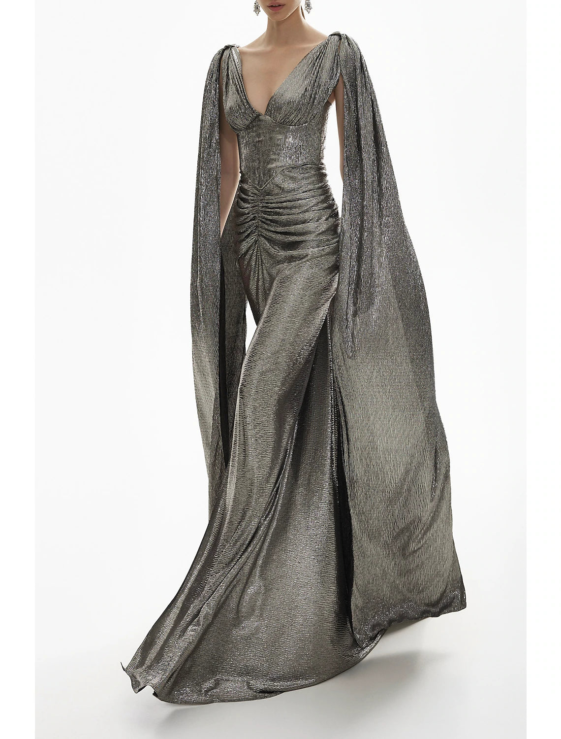 Wholesa Mermaid / Trumpet Evening Gown Elegant Dress Formal Fall Sweep / Brush Train Long Sleeve V Neck Sequined with Glitter Ruched