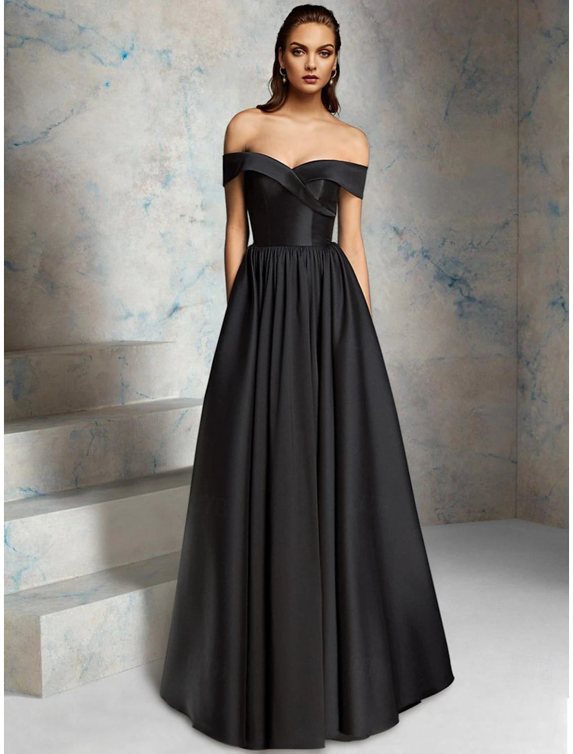 Wholesa A-Line Prom Dresses Vintage Dress Evening Party Prom Floor Length Sleeveless Off Shoulder Fall Wedding Guest Satin with Criss Cross