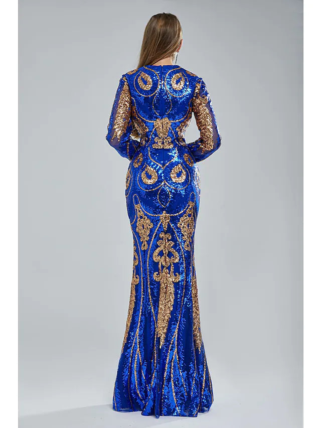 Wholesa Mermaid / Trumpet Evening Gown Elegant Dress Engagement Chapel Train Short Sleeve Jewel Neck Sequined with Sequin