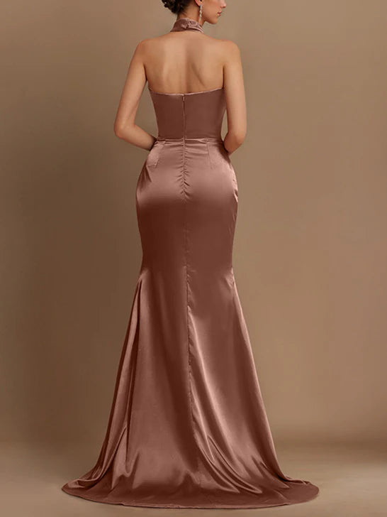 Wholesa Sheath Halter Floor-Length Prom Dresses