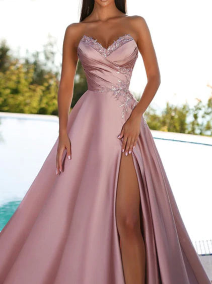 Wholesa A-Line Strapless Floor-Length Prom Dresses