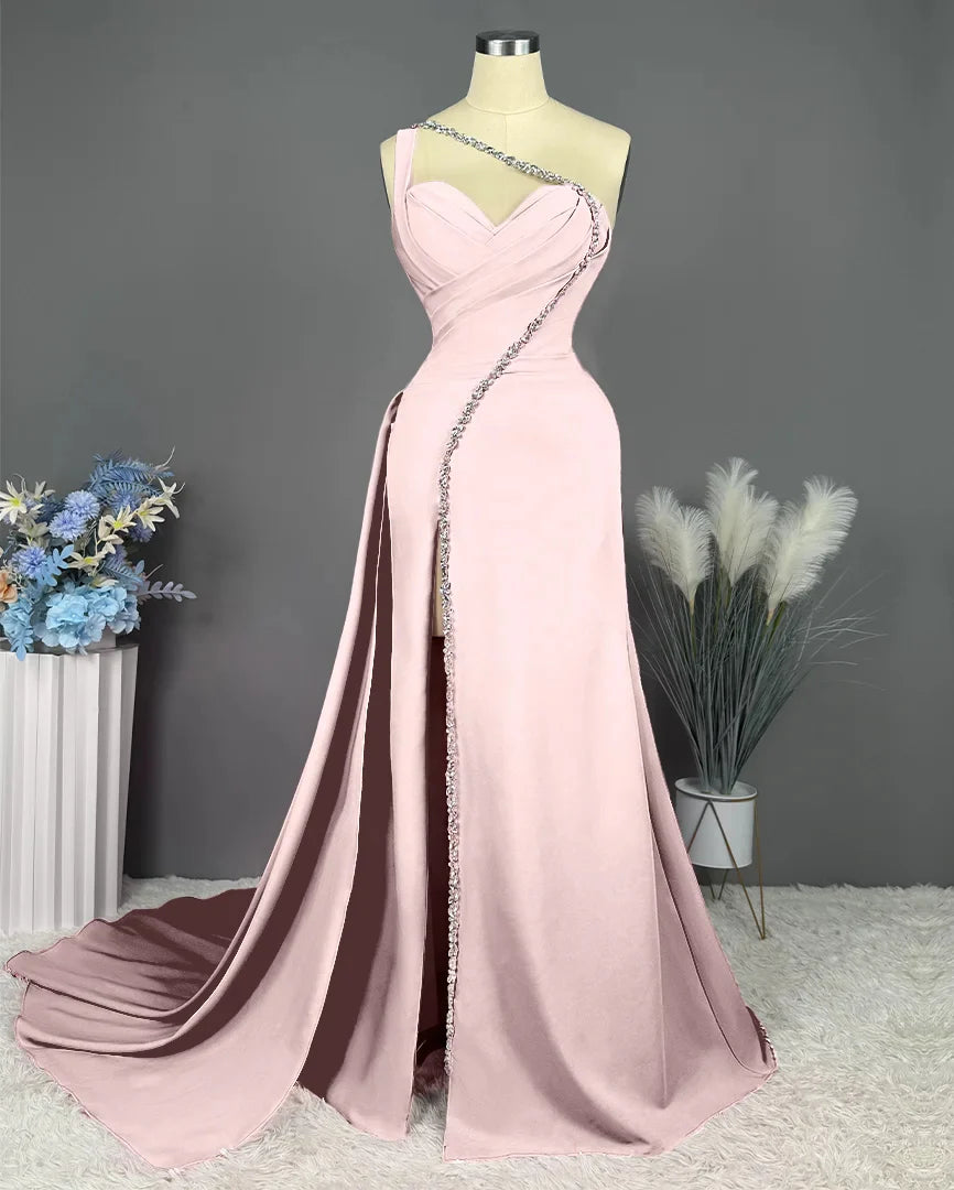 Wholesa Sheath One-Shoulder Floor-Length Long Formal Prom Dresses