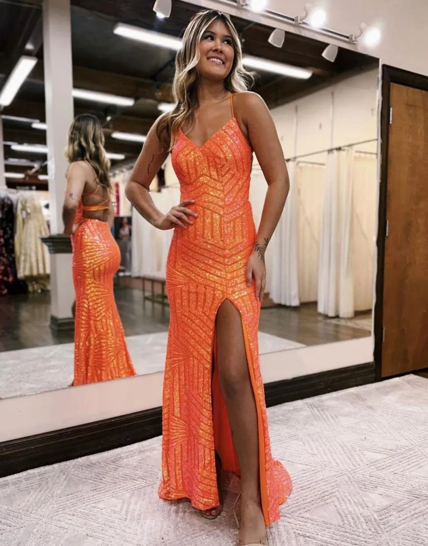 Wholesa Sparkly Sequin Long Glitter Prom Dress With Split