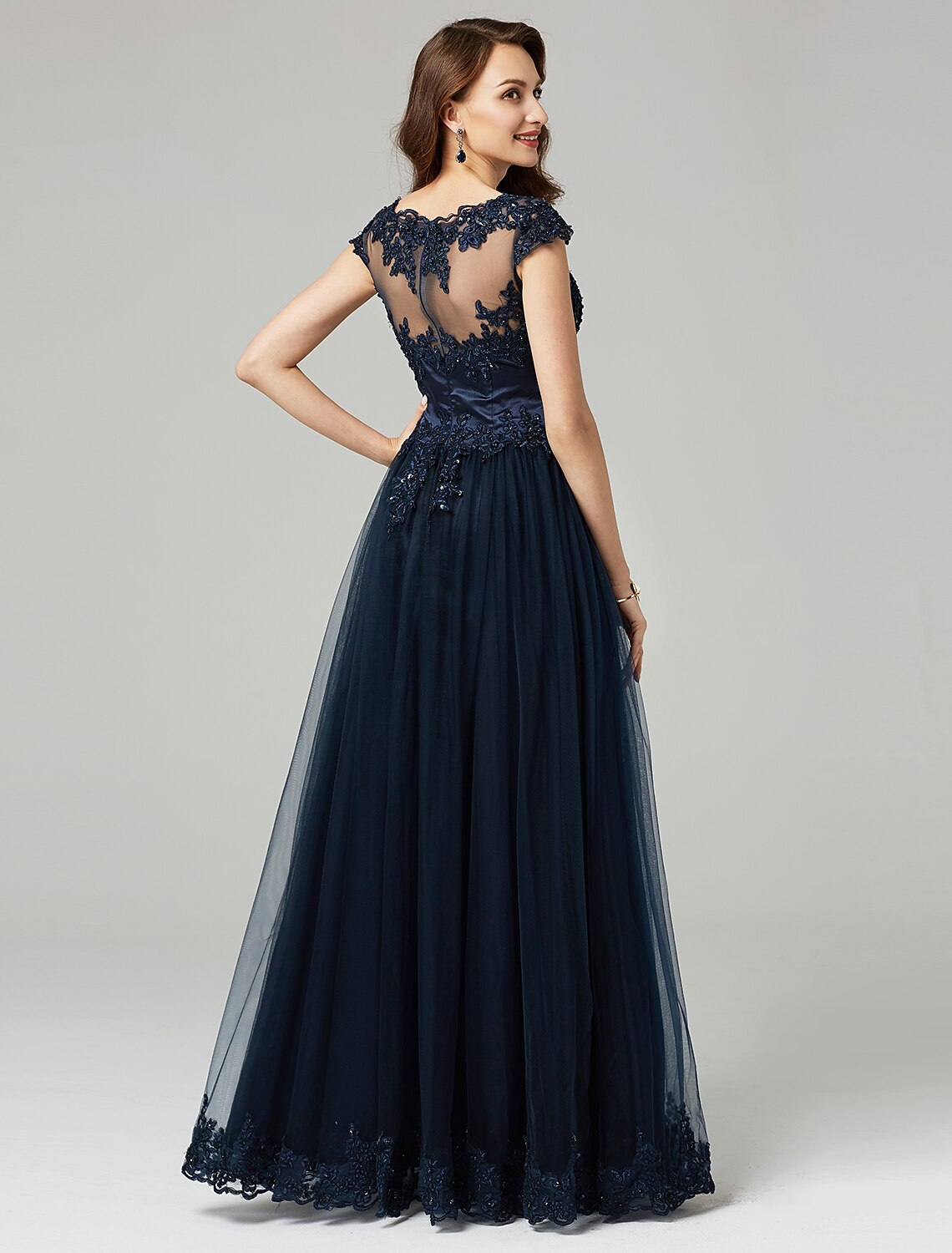 Wholesa A-Line Little Black Dress Dress Wedding Guest Prom Floor Length Sleeveless V Neck Tulle with Appliques