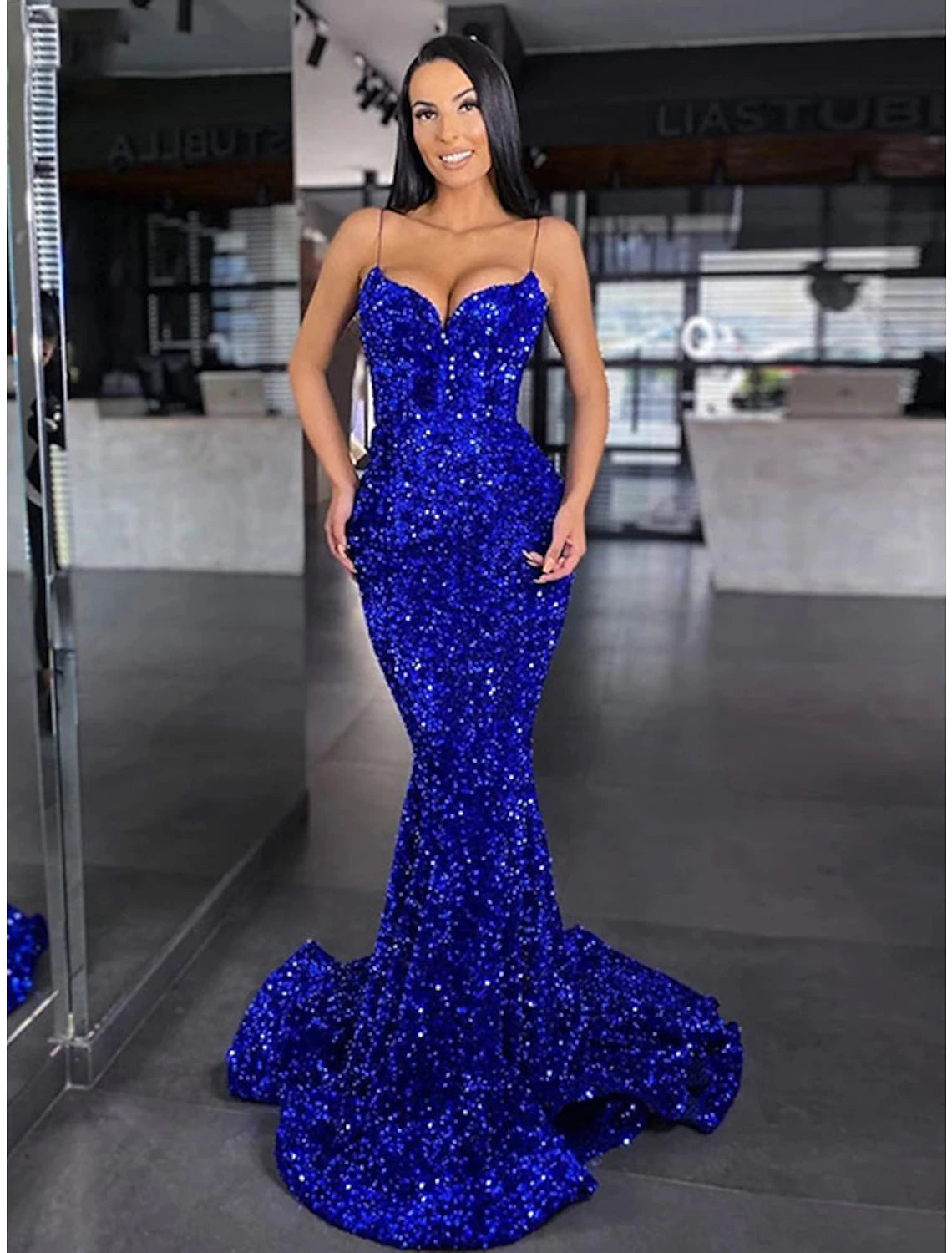 Wholesa Mermaid / Trumpet Prom Dresses Maxi Dress Masquerade Prom Sweep / Brush Train Sleeveless Spaghetti Strap Sequined Backless with Sequin