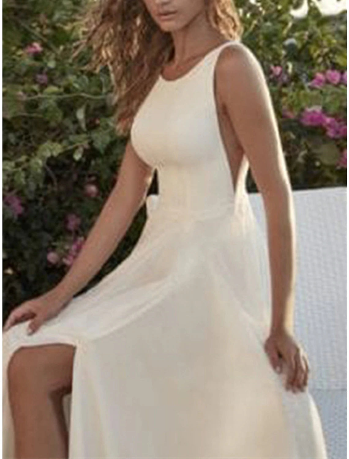 Wholesa Hall Simple Wedding Dresses A-Line Scoop Neck Sleeveless Floor Length Chiffon Bridal Gowns With Split Front