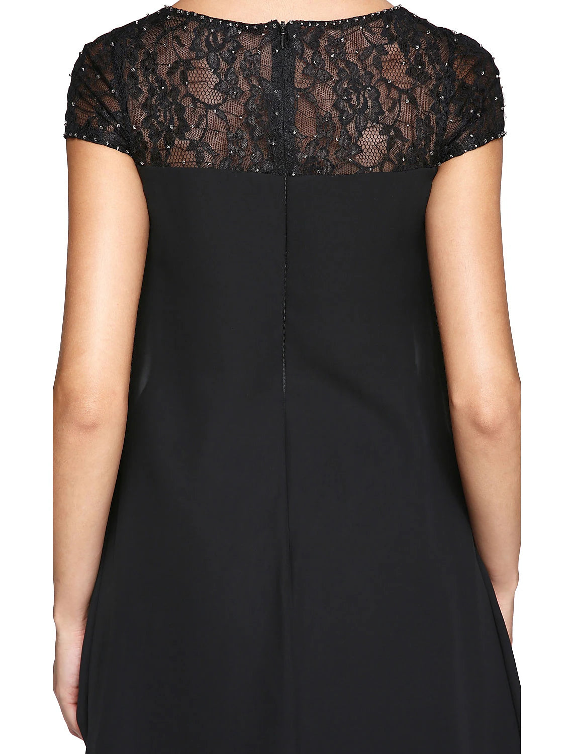 wholesale  A-Line Mother of the Bride Dress Plus Size Elegant Illusion Neck Knee Length Chiffon Lace Short Sleeve with Sequin