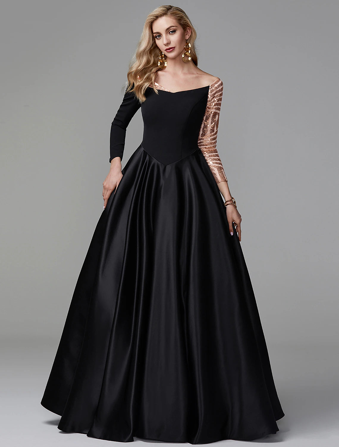 Wholesa Ball Gown Vintage Dress Quinceanera Formal Evening Floor Length Long Sleeve Off Shoulder Satin with Sequin