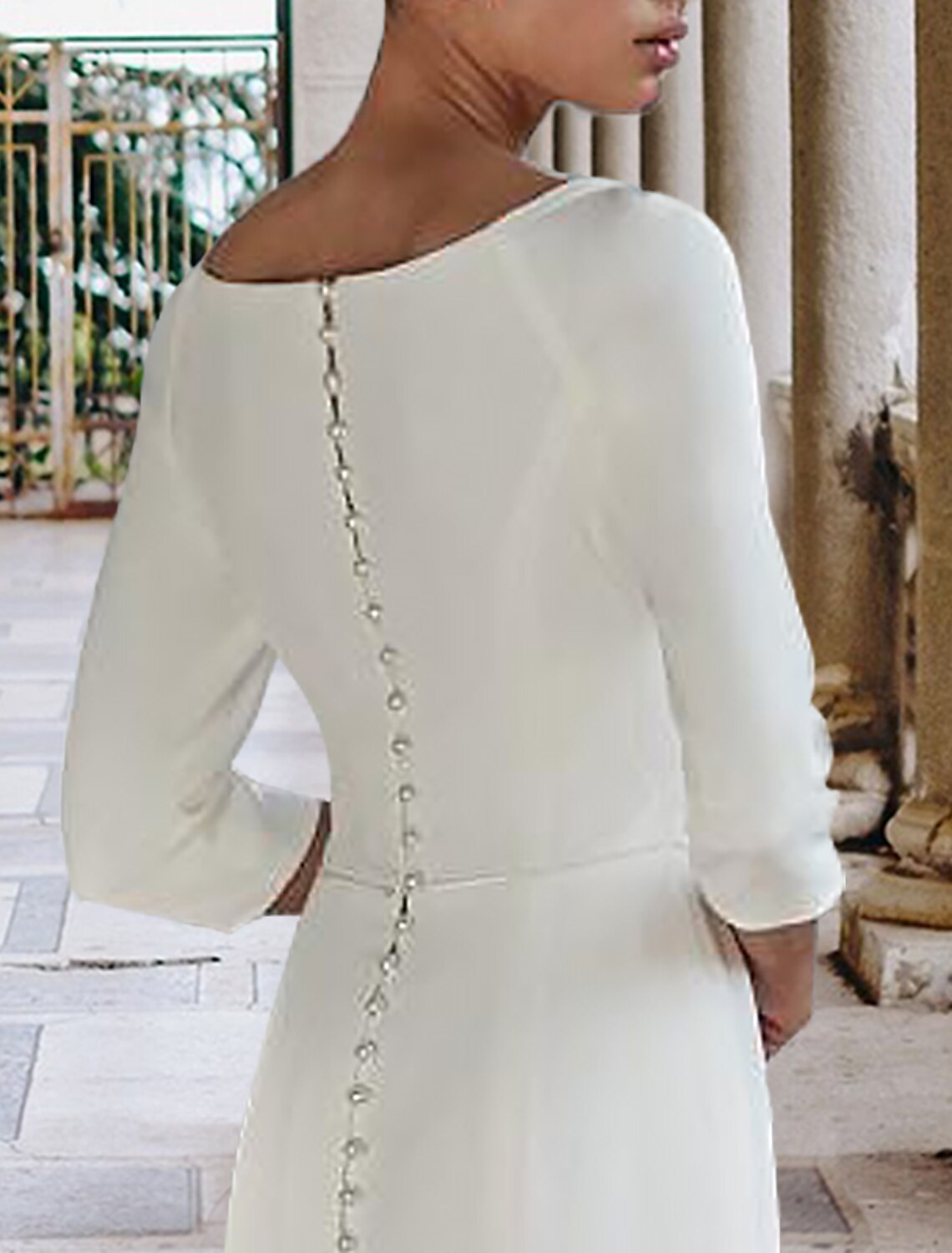 Wholesa Hall Casual Wedding Dresses Mermaid / Trumpet Sweetheart 3/4 Length Sleeve Sweep / Brush Train Stretch Fabric Bridal Gowns With Solid Color