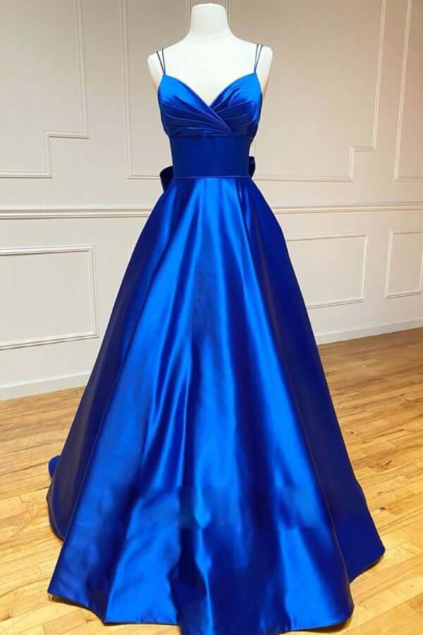 Wholesa A-line Spaghetti Straps Satin Long Prom Dresses