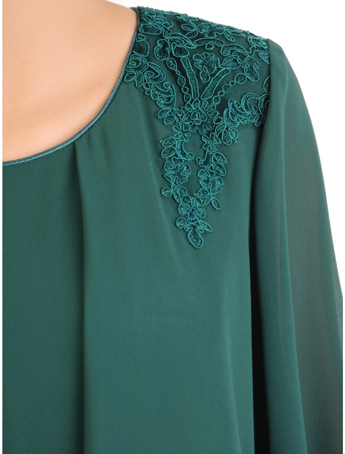 Wholesa Sheath / Column Mother of the Bride Dress Wedding Guest Elegant Party Jewel Neck Knee Length Chiffon Lace 3/4 Length Sleeve with Solid Color