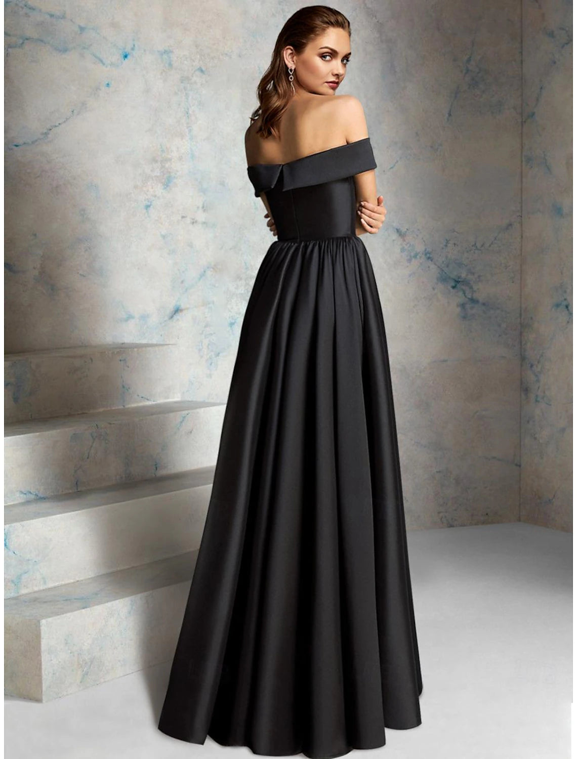 Wholesa A-Line Prom Dresses Vintage Dress Evening Party Prom Floor Length Sleeveless Off Shoulder Fall Wedding Guest Satin with Criss Cross